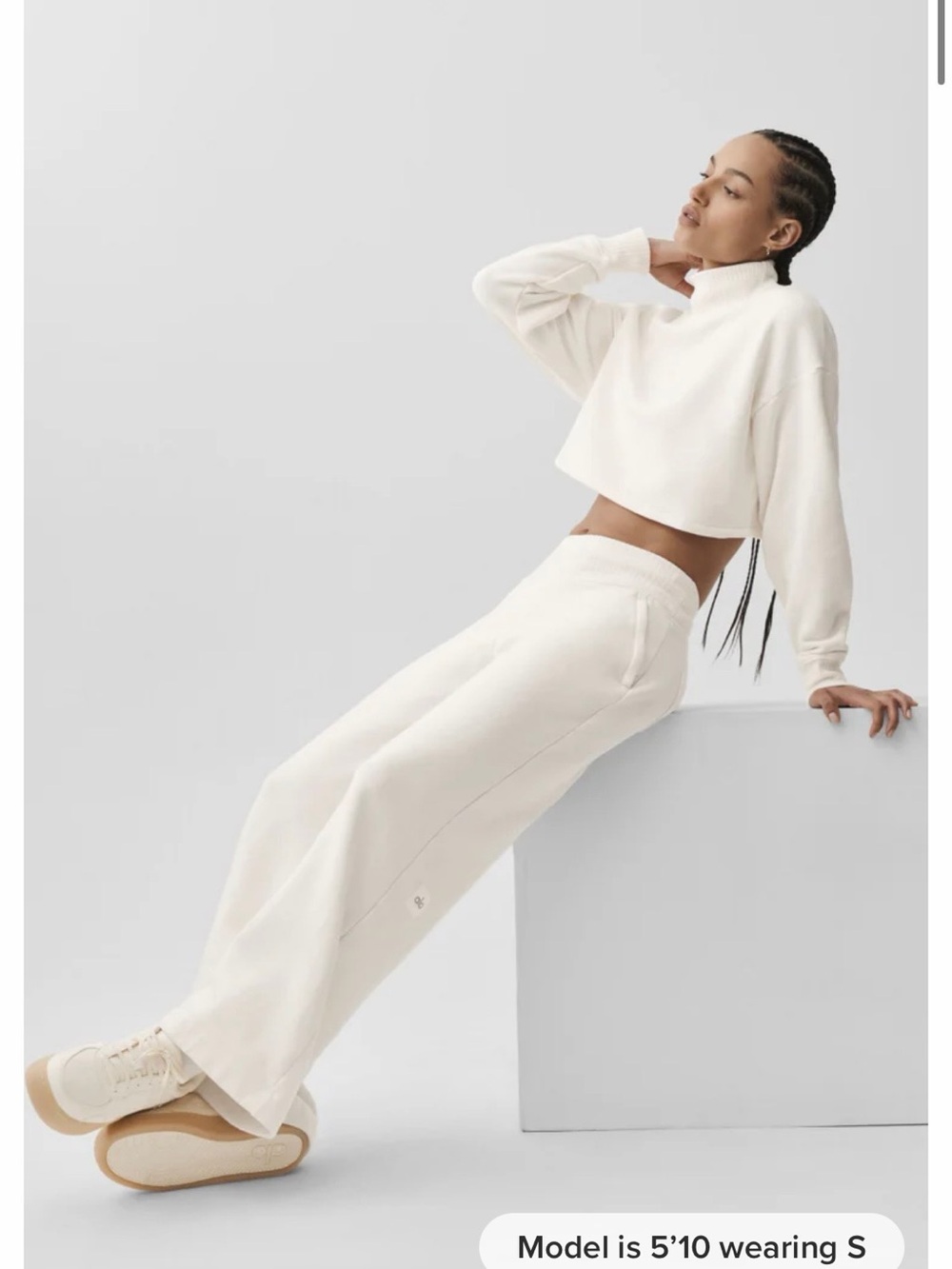 Alo Serenity Wide Leg Sweatpant and  Cropped Serenity Coverup in Ivory - Picture 2 of 2